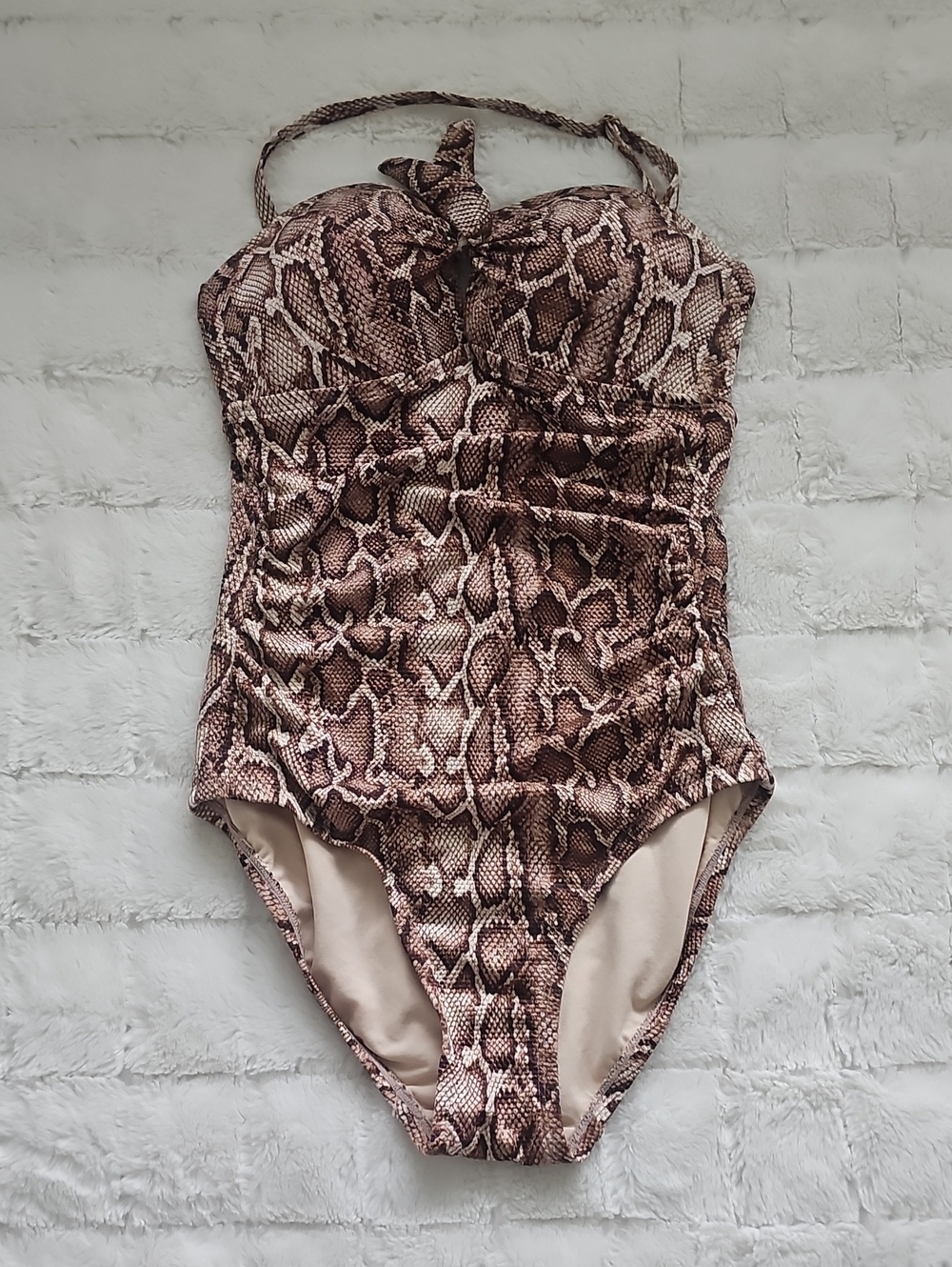 Women Brown Snake-Print One-Piece Swimsuit